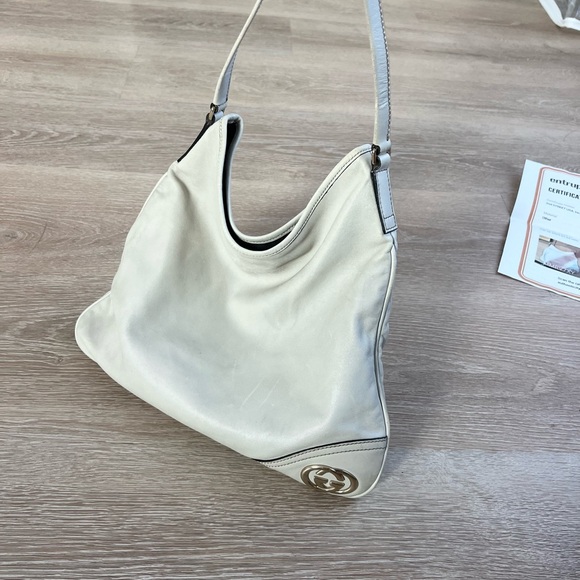 Gucci Vintage New Britt Hobo Bag Ivory/Cream Leather Shoulder Purse - Picture 7 of 10